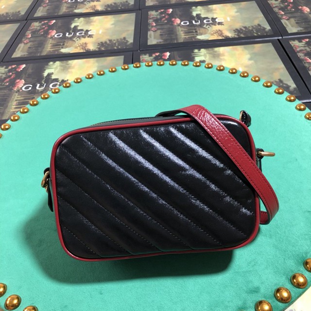 Gucci經典款女包 448065 古馳GG Marmont系列小號相機包 Gucci克紅拼色皮單肩斜挎包  gqy2957